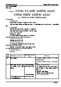 Giáo án dạy Đại số 10 cơ bản tiết 53, 54: Cung và góc lượng giác