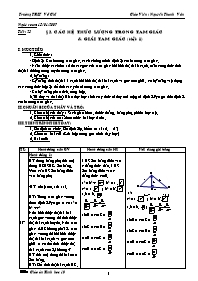 Giáo án Hình học cơ bản 10 tiết 23, 24: Các hệ thức lượng trong tam giác & giải tam giác (tiết 1)
