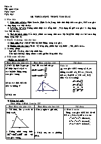 Giáo án môn Hình 10 nâng cao tiết 21, 22: Hệ thức lượng trong tam giác