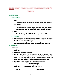 Giáo án Hóa học 10 - Bài 23: Hidro clorua- Axit clohiđric và muối clorua