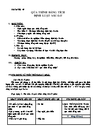 Giáo án Vật lí 10 Bài 30-Tiết 49 Quá trình đẳng tích định luật Sác-lơ
